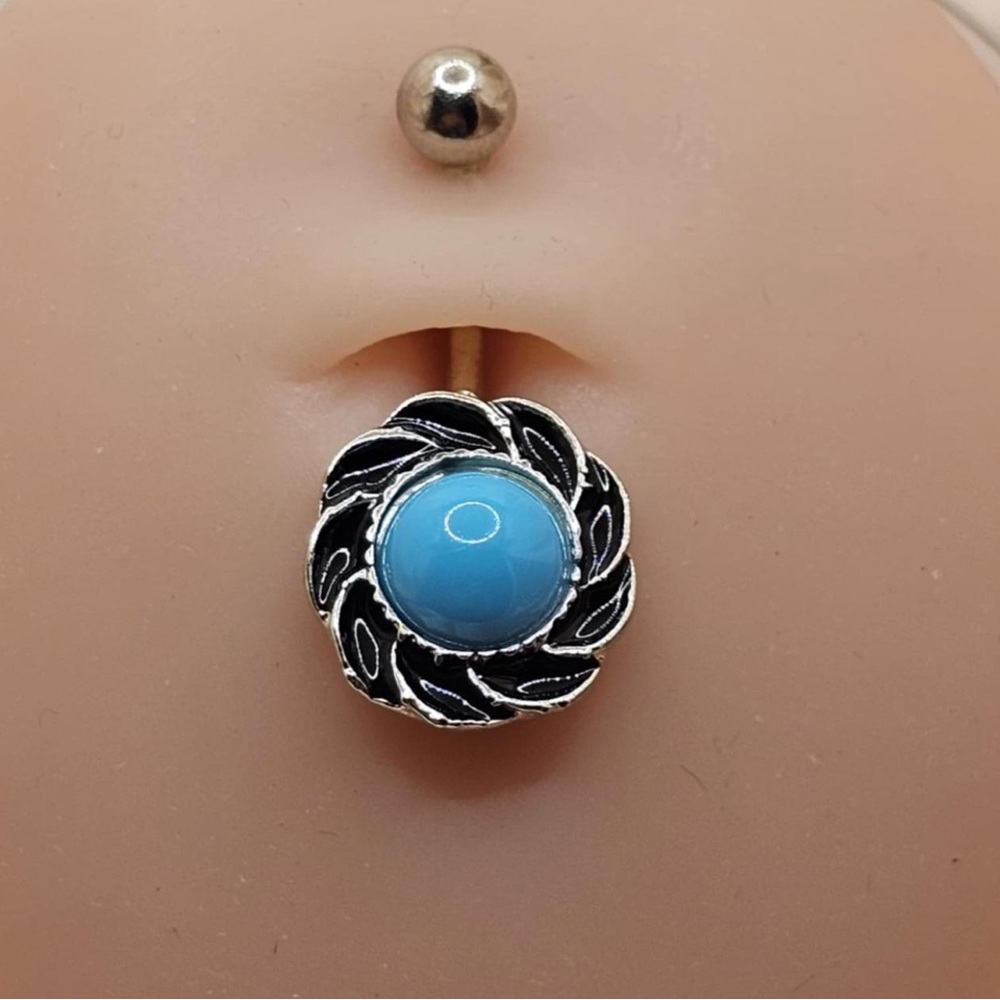 Silver and Blue Swirl Belly Button Ring